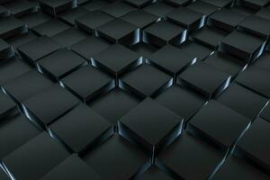 3d rendering, dark background, cube bricks with light effect. Computer digital background. photo