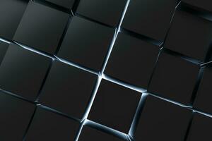 3d rendering, dark background, cube bricks with light effect. Computer digital background. photo