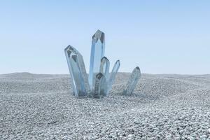 A cluster of blue magic crystal gather together, 3d rendering. photo