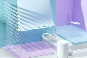 3d rendering, relaxing tint color room with creative shapes. photo