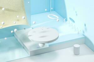 3d rendering, relaxing tint color room with creative shapes. photo