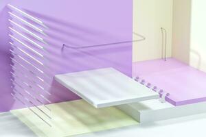 3d rendering, relaxing tint color room with creative shapes. photo
