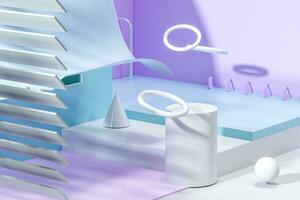 3d rendering, relaxing tint color room with creative shapes. photo