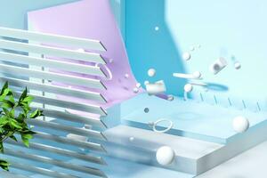 3d rendering, relaxing tint color room with creative shapes. photo