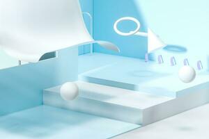 3d rendering, relaxing tint color room with creative shapes. photo