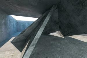 3d rendering, concrete room with creative construction. photo