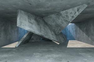 3d rendering, concrete room with creative construction. photo