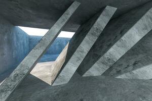 3d rendering, concrete room with creative construction. photo