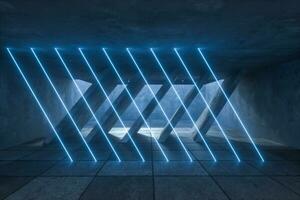 3d rendering, glowing magic lines in abandoned room, dark background photo
