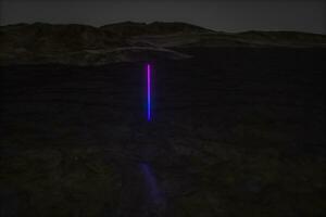 colorful glowing lines with dark mountain background, 3d rendering photo