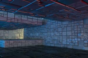 Dark ruins with circuit texture wall, sci-fi architecture background, 3d rendering. photo