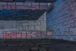 Dark ruins with circuit texture wall, sci-fi architecture background, 3d rendering. photo