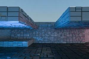 Dark ruins with circuit texture wall, sci-fi architecture background, 3d rendering. photo