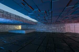 Dark ruins with circuit texture wall, sci-fi architecture background, 3d rendering. photo