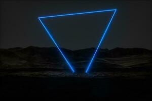 colorful glowing lines with dark mountain background, 3d rendering photo
