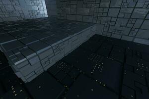 Dark ruins with circuit texture wall, sci-fi architecture background, 3d rendering. photo