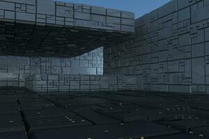 Dark ruins with circuit texture wall, sci-fi architecture background, 3d rendering. photo