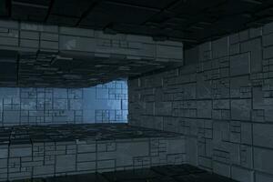 Dark ruins with circuit texture wall, sci-fi architecture background, 3d rendering. photo