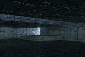 Dark ruins with circuit texture wall, sci-fi architecture background, 3d rendering. photo