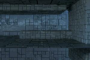 Dark ruins with circuit texture wall, sci-fi architecture background, 3d rendering. photo