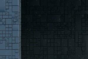 Dark ruins with circuit texture wall, sci-fi architecture background, 3d rendering. photo