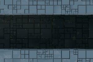 Dark ruins with circuit texture wall, sci-fi architecture background, 3d rendering. photo