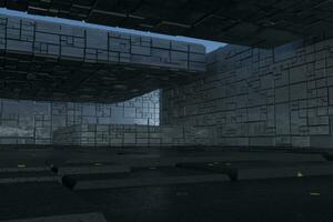 Dark ruins with circuit texture wall, sci-fi architecture background, 3d rendering. photo