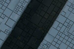 Dark ruins with circuit texture wall, sci-fi architecture background, 3d rendering. photo