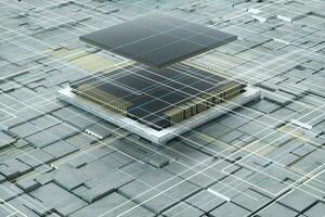 Circuit board and electronic lines background, 3d rendering. photo