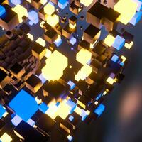 Dark cubes randomly distributed in the air, 3d rendering. photo