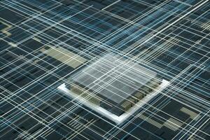 Circuit board and electronic lines background, 3d rendering. photo