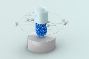 3d rendering, blue capsule with white background photo