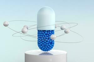 3d rendering, blue capsule with white background photo