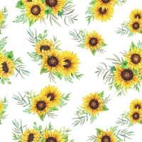 Elegant floral Seamless pattern with watercolor sunflowers and greenery vector