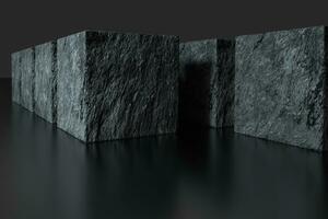 Dark cubes randomly distributed in the air, 3d rendering. photo