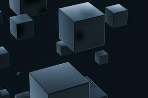 Dark cubes randomly distributed in the air, 3d rendering. photo