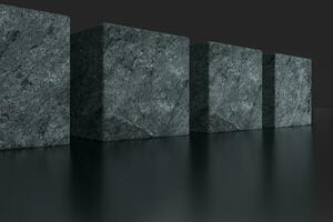 Dark cubes randomly distributed in the air, 3d rendering. photo