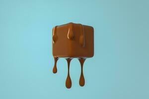 Melting chocolate cube with liquid drop details, 3d rendering photo