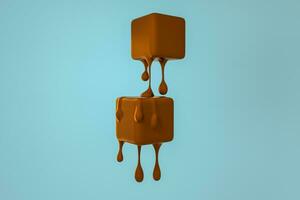 Melting chocolate cube with liquid drop details, 3d rendering photo