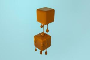 Melting chocolate cube with liquid drop details, 3d rendering photo