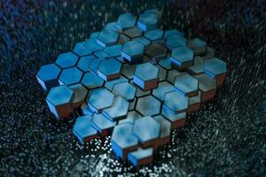 3d rendering, dark hexagonal background, sci-fi background photo