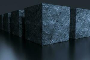 Dark cubes randomly distributed in the air, 3d rendering. photo