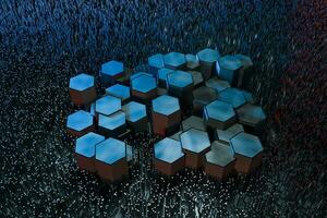 3d rendering, dark hexagonal background, sci-fi background photo