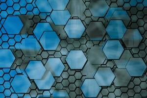 3d rendering, dark hexagonal background, sci-fi background photo