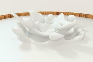 White wave liquid ripples by fluid simulation, 3d rendering photo