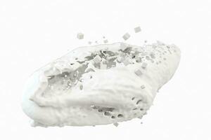 Purity splashing milk with flying cubes, 3d rendering. photo
