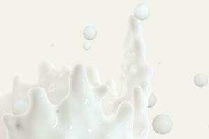 Purity splashing milk with crown shapes, 3d rendering. photo