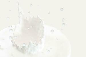 Purity splashing milk with crown shapes, 3d rendering. photo