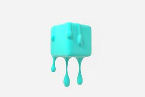 Cyan melting cube with liquid drop details, 3d rendering photo