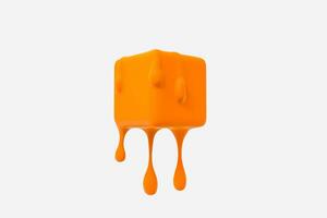 orange melting cube with liquid drop details, 3d rendering photo